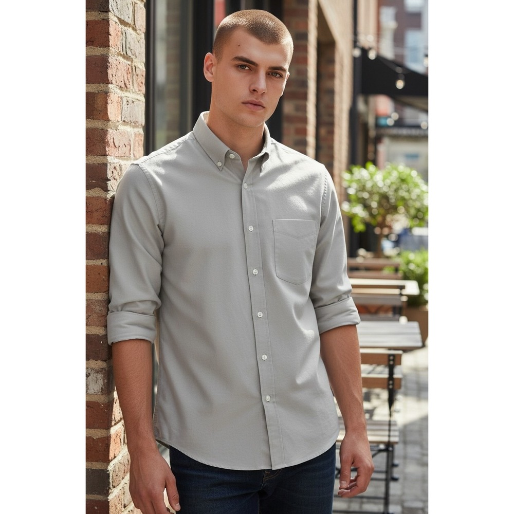 Pronto Uomo Gray Dress Button Down Shirt with Long Sleeves